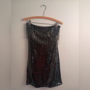 Party Time!- Sequin Fringe Black Mini- Size S